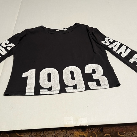H&M Womens Faded Black Crop Long Sleeve Shirt San Fran 1993 Top Y2K 90s *FLAW - Picture 6 of 12